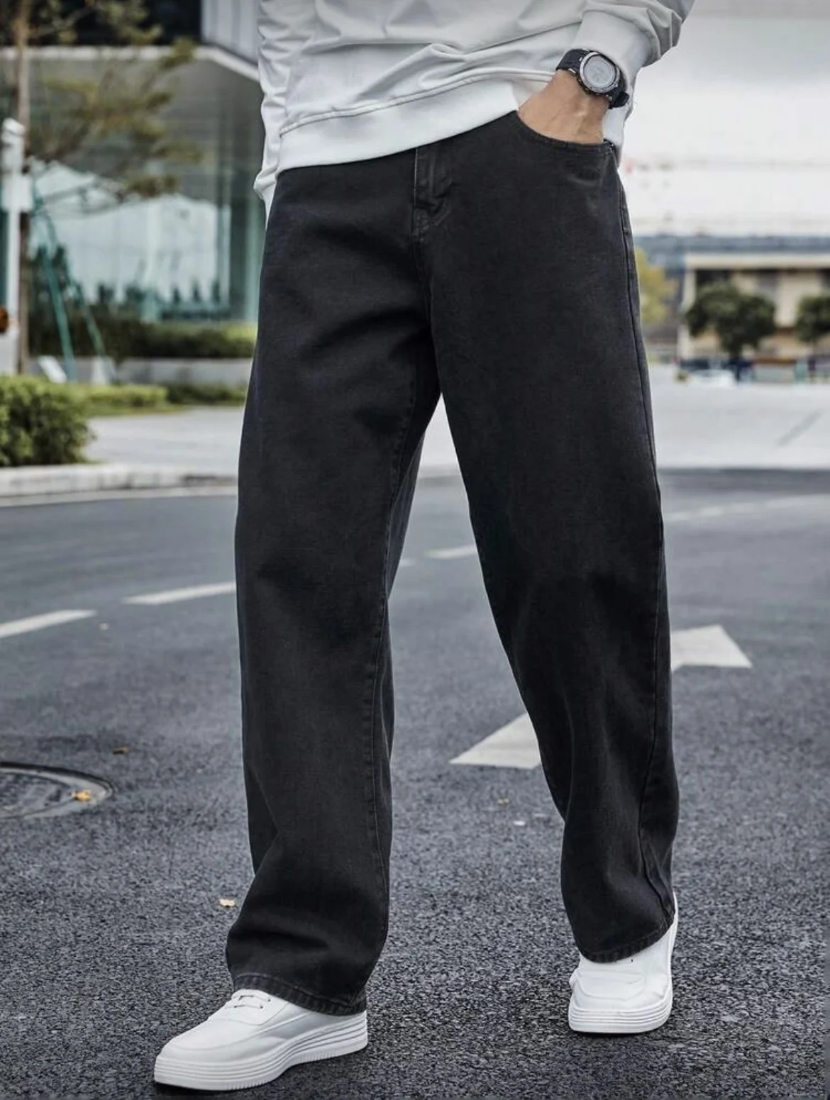 

Men's Straight Jeans - Relaxed Fit with Great Drape, Tummy & Slimming Dark Grey Wash