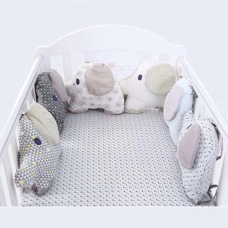 6pcs/set Baby Bed Bumper Fence Kid Baby Sleeping Cotton Protector Bumper Newborn Bedding Bassinet Elephant Baby Crib Protector