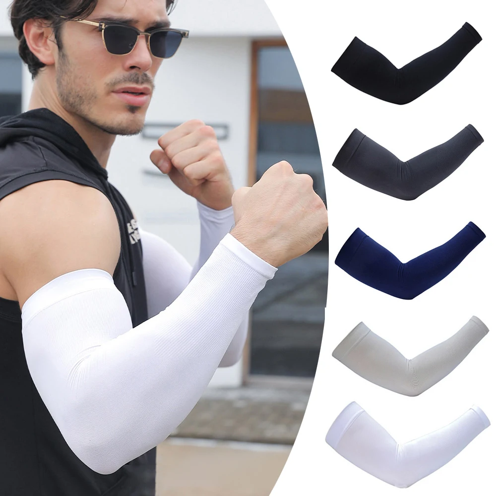 Mangas de protección solar de seda de hielo para hombre, guantes de protección UV de talla grande, calentador de brazos de secado rápido, 1 par