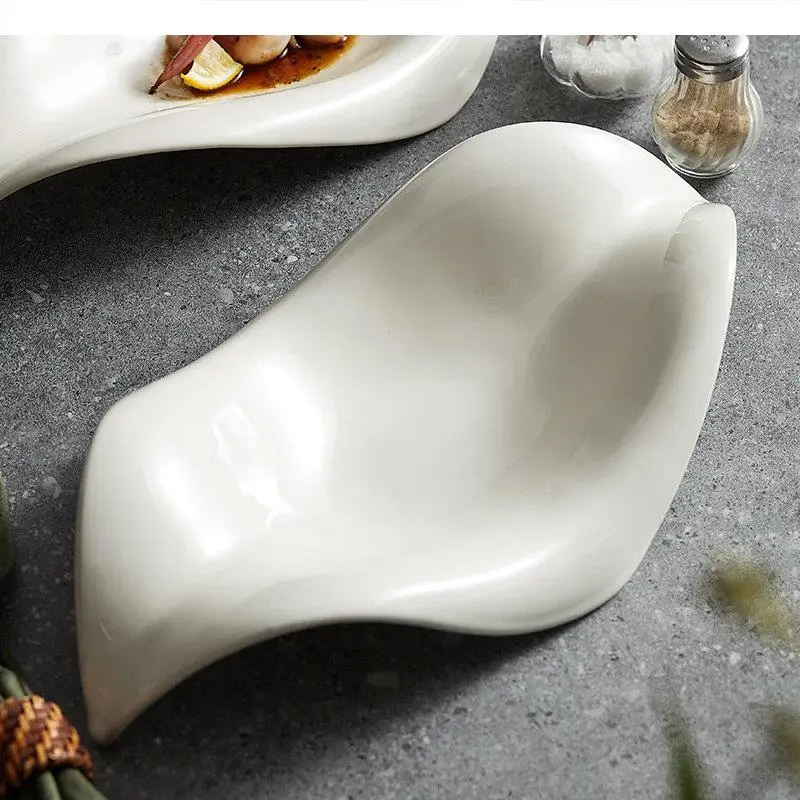 Irregular Leaf Shaped Ceramic Dinner Plate Fruit Dish Salad Bowl Sashimi Plates Western Food Serving Soup Tray