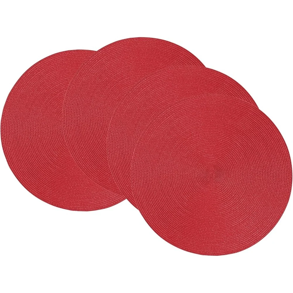 مجموعة مفارش دائرية من مادة البولي بروبيلين المنسوجة مكونة من 4 ملحقات طاولة طعام خارجية متينة مقاومة للماء مقاس 15 بوصة