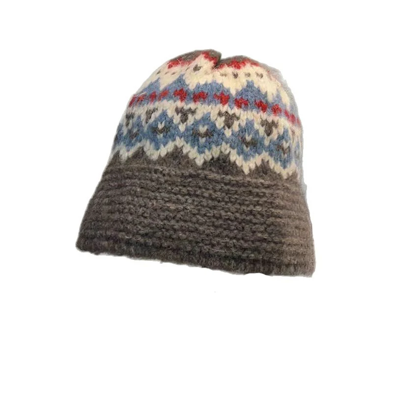 قبعات السيدات الكورية جزيرة فيل نمط الرجعية لفتاة قبعات منسوجة متعددة الاستخدامات دافئة مريحة الشتاء سميكة قبعات حماية الأذن #5