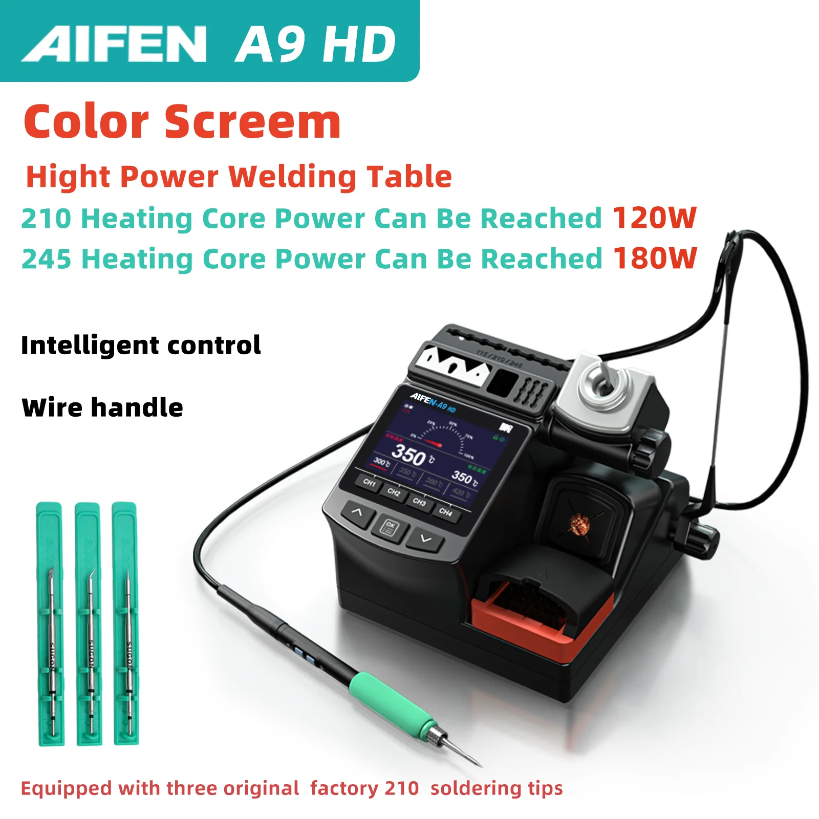 AIFEN A9HD 180W Power Soldering Iron Station Ideal for Electronic Welding with C210 C245 Solder Iron Handle soldering station