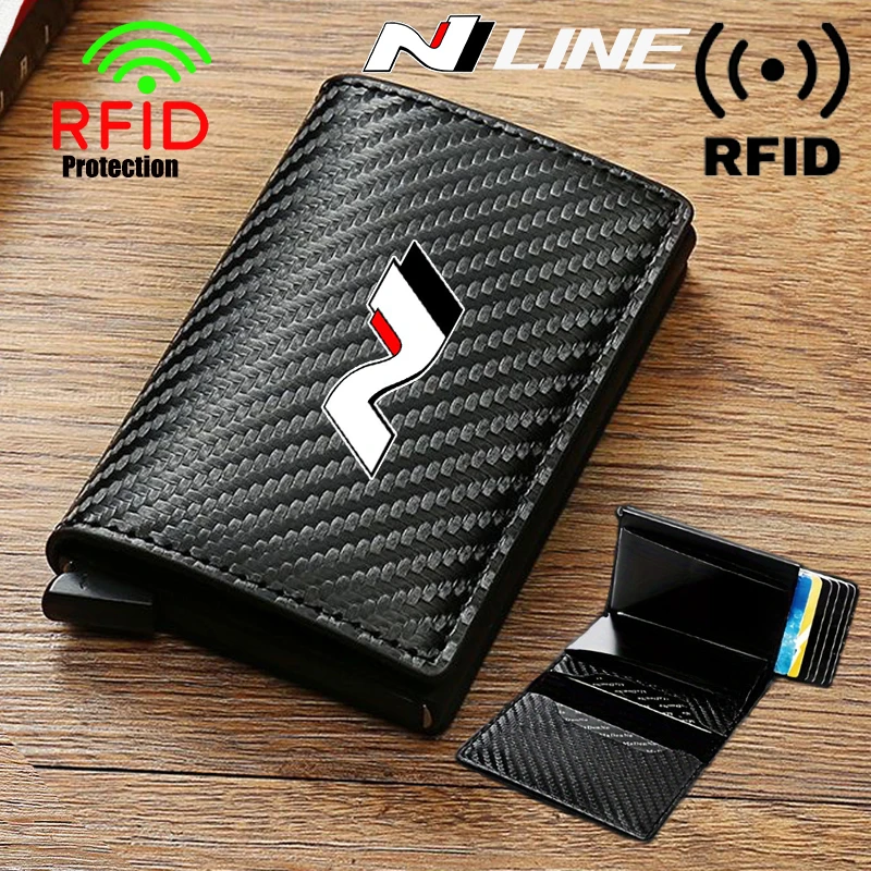 

Anti Thief Rfid кредитная карта из углеродного волокна, кожа, мужской кошелек, подарки для Hyundai N Line i20 i30 Sonata Tucson Azera Elantra Auto