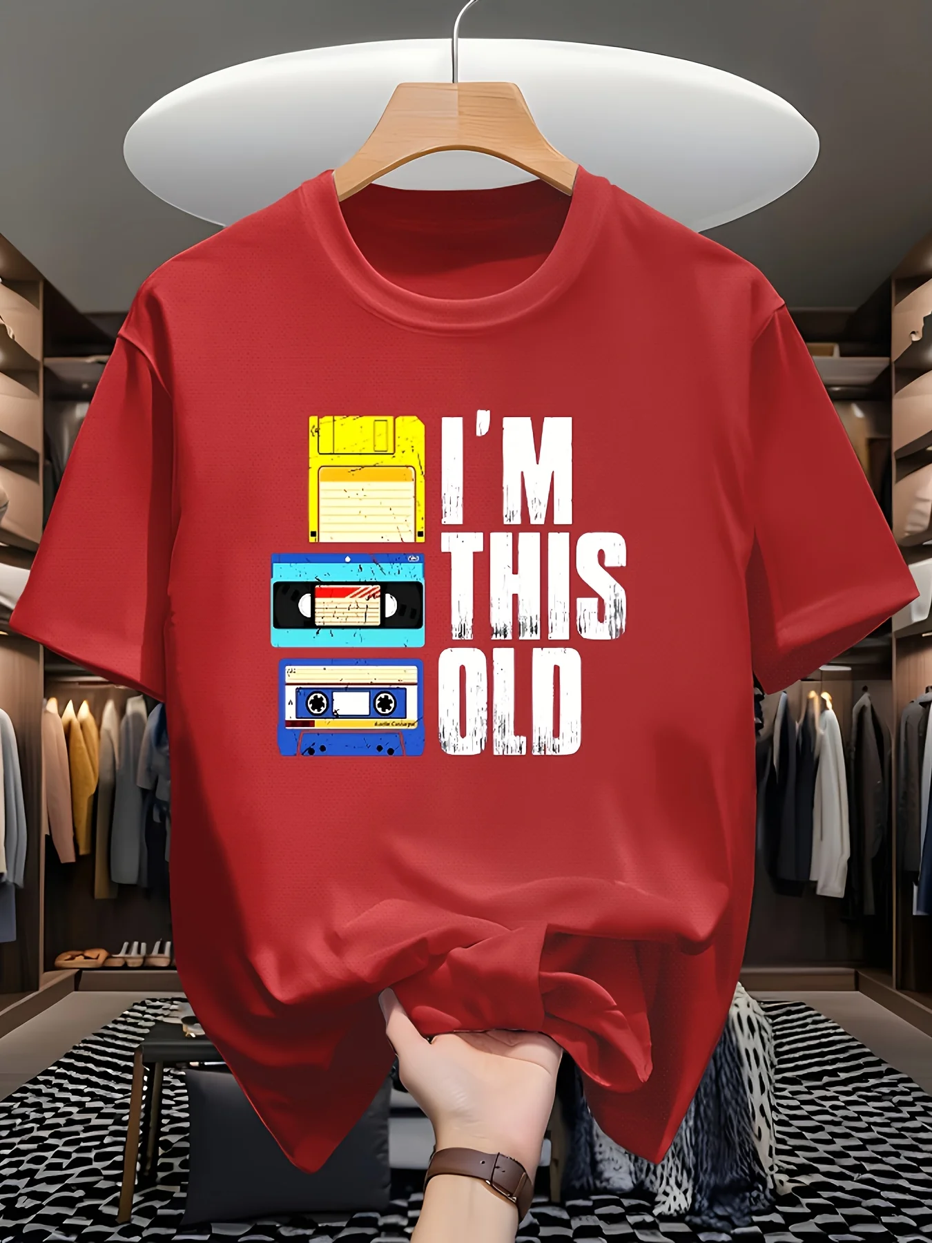 [Retro Symbol] Men's Casual Digital Printing T-shirt, Crew Neck, Short Sleeves, Street Hip-hop Style, Summer European and American Fashion Trend, Sports Style