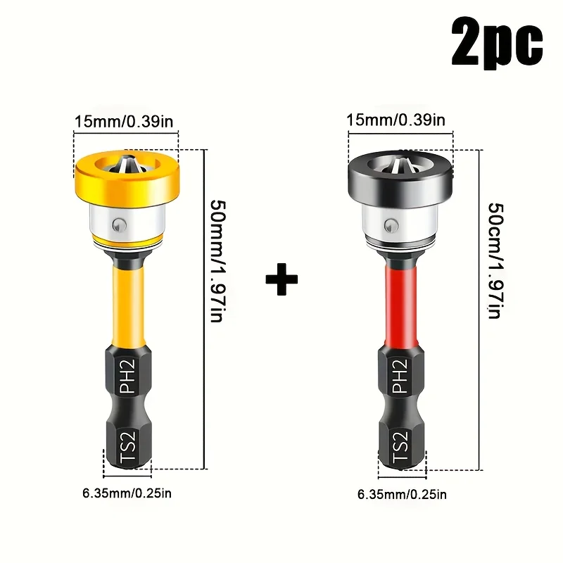 2Pcs Heavy‑Duty Magnetic Screwdriver Bits, Impact‑Resistant Black Oxide Bits with Magnetic Tip for Wood Working