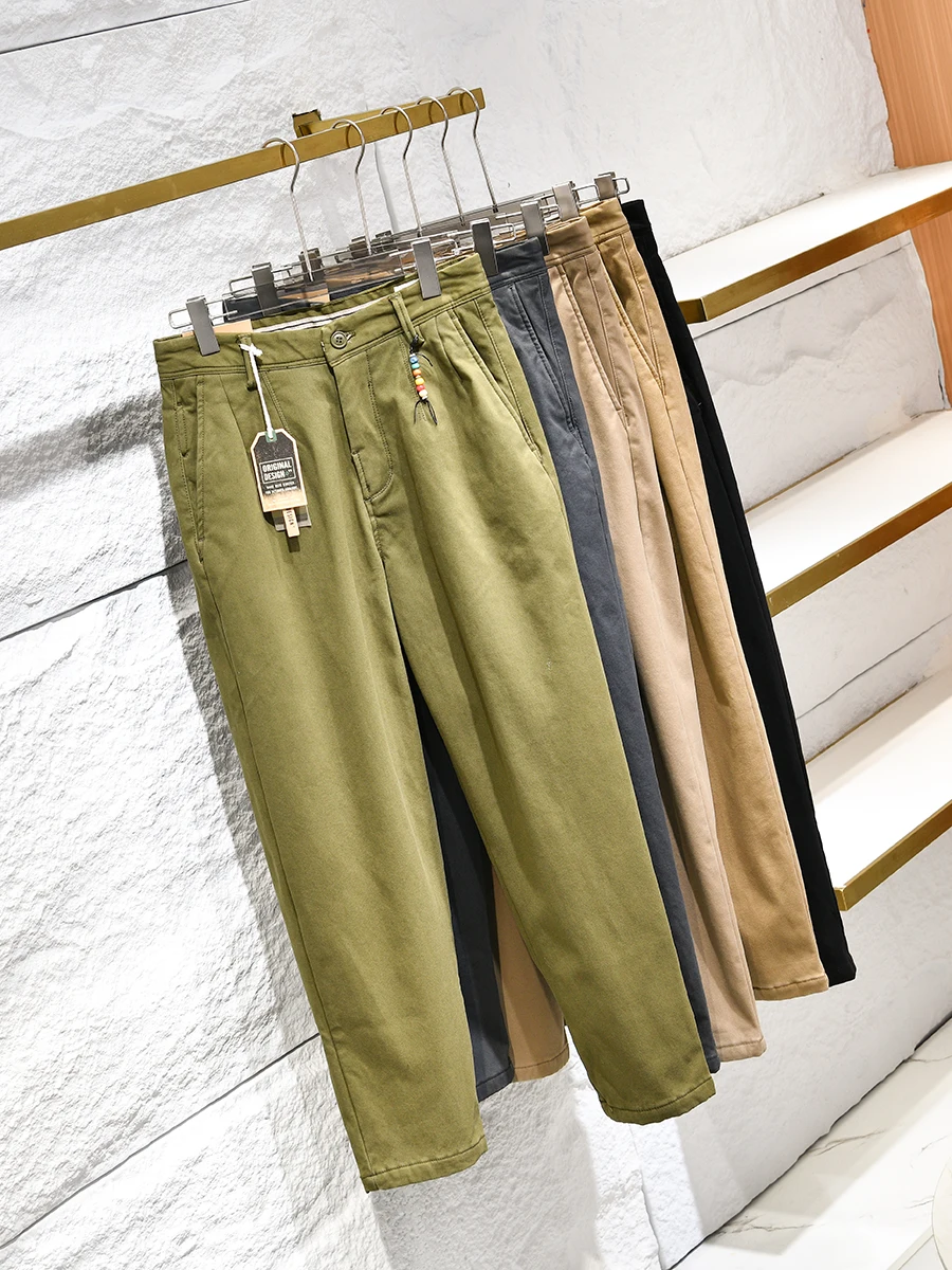

Retro Classic Men's Fleece Lined Thickened Straight Leg Casual Pants Warm Autumn Winter Long Trousers Trendy Straight Cut Jeans