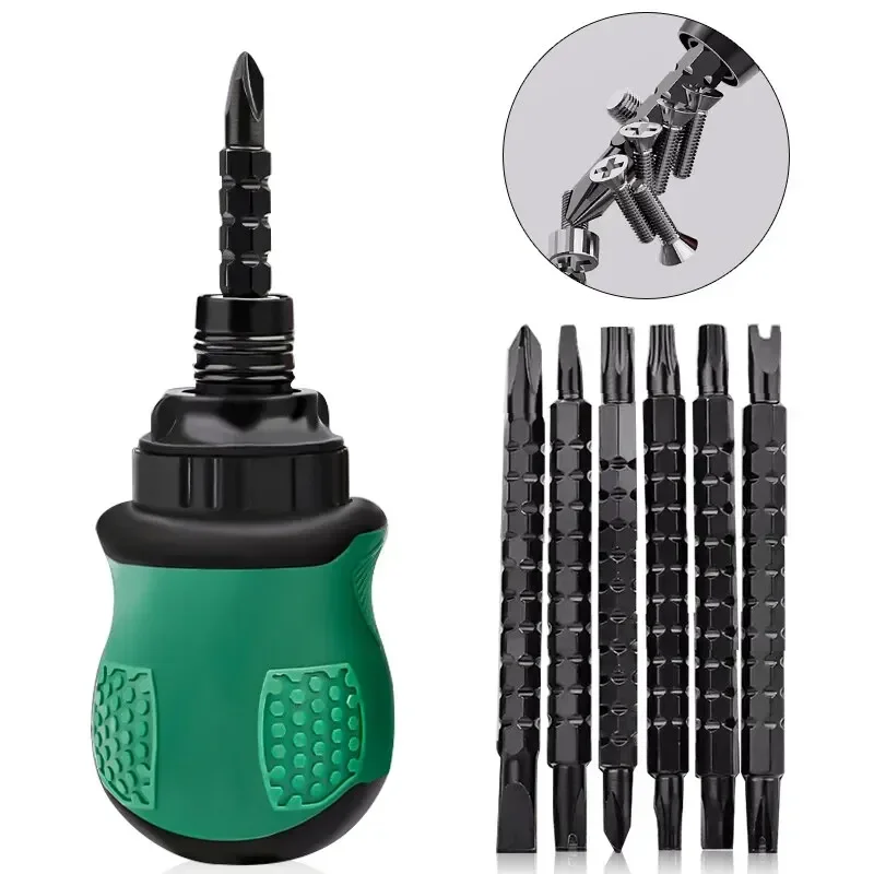 

Ratchet Screwdriver Set 13 In 1 Short Handle Cross Groove Drill Telescopic Dual Purpose Small Chrome Vanadium Steel Repair Tools