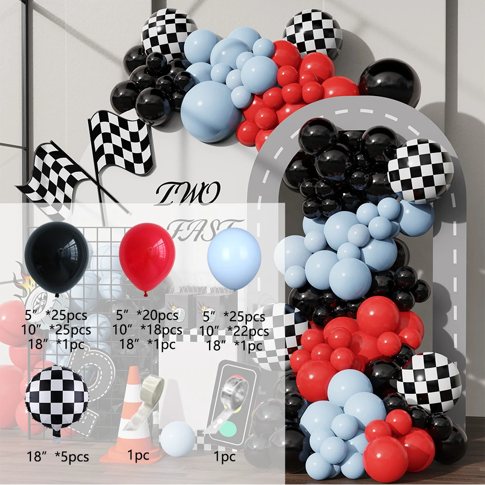 Kit d\'arche de guirxiété de ballons en latex, thème voiture de course, rouge, noir, macaron, bleu, fête d\'anniversaire pour garçon, décoration de