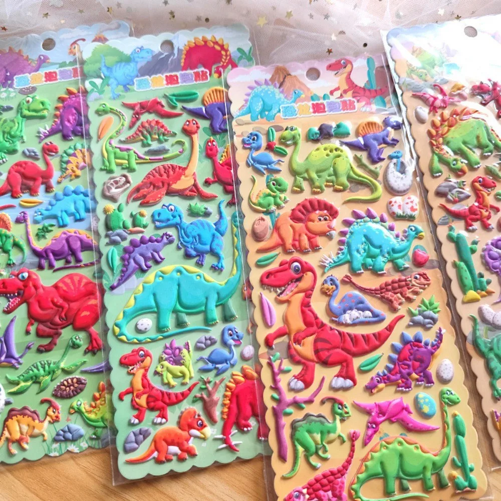 4 قطع من ملصقات حديقة الديناصورات الجوراسية للأولاد الكرتونية للأطفال، ملصقات إسفنجية EVA قابلة لإعادة الاستخدام مع تصميمات متعددة مثالية للكمبيوتر المحمول