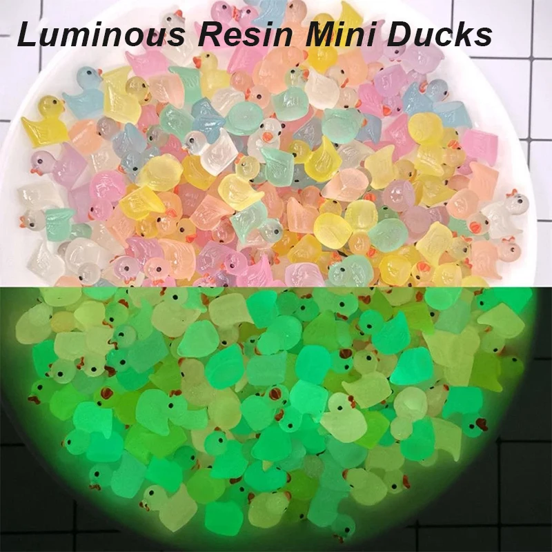 20/50PCS Miniature Resin Ducks Mini Duck Figures Glow In the Dark Landscape Ornaments For Doll Houses Aquarium Garden