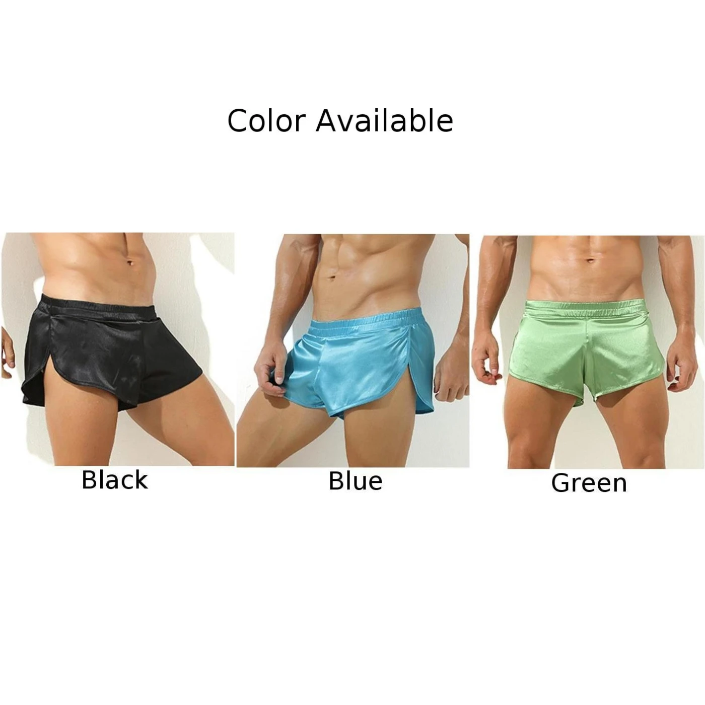 Mens Shiny Satin Briefs Beach Bottom Pajamas Shorts Underwear Nightwear Side Slit Bulge Pouch Men Underpants