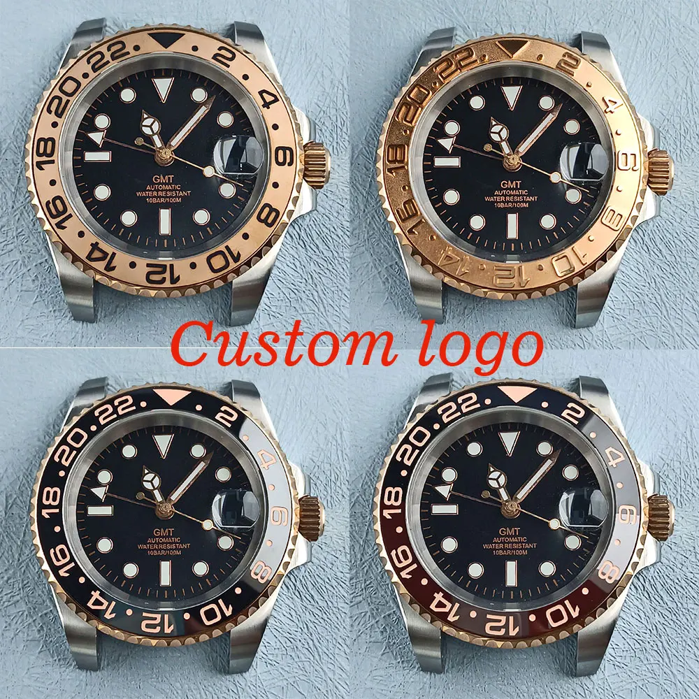 Funda de reloj de doble dirección GMT NH34, 40mm, se adapta a la GMT NH34, movimiento automático, caja de acero inoxidable, 10bar, resistente al agua