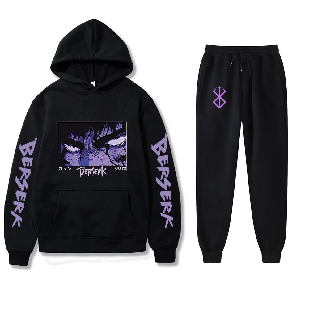 الرجال رياضية أنيمي Berserk طباعة بدلة عدو في الهواء الطلق الهيب هوب هوديس + Sweatpant 2 قطعة الربيع تشغيل الشارع الشهير ملابس رياضية