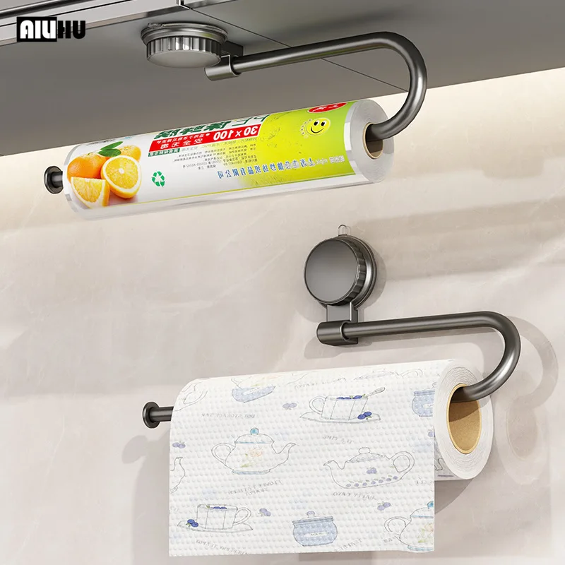 

Держатель для бумажных полотенец на присосках для кухни, без сверления, настенный, для шкафа, подставка для рулонов, вешалка для тряпок, полотенцедержатель для ванной комнаты