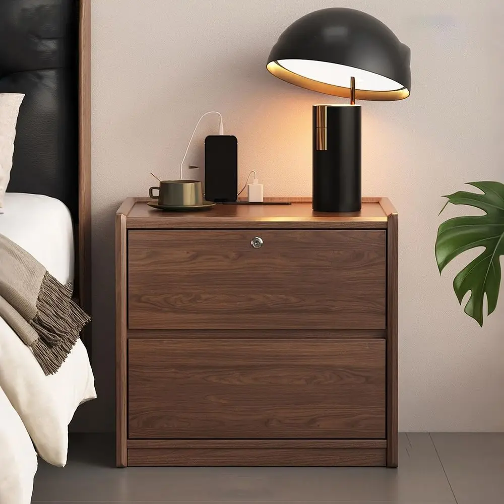 

Классическая тумбочка с 2 ящиками для полноразмерной кровати, стиль фермерского дома, отделка из натурального дуба и ореха, L55xW35xH50