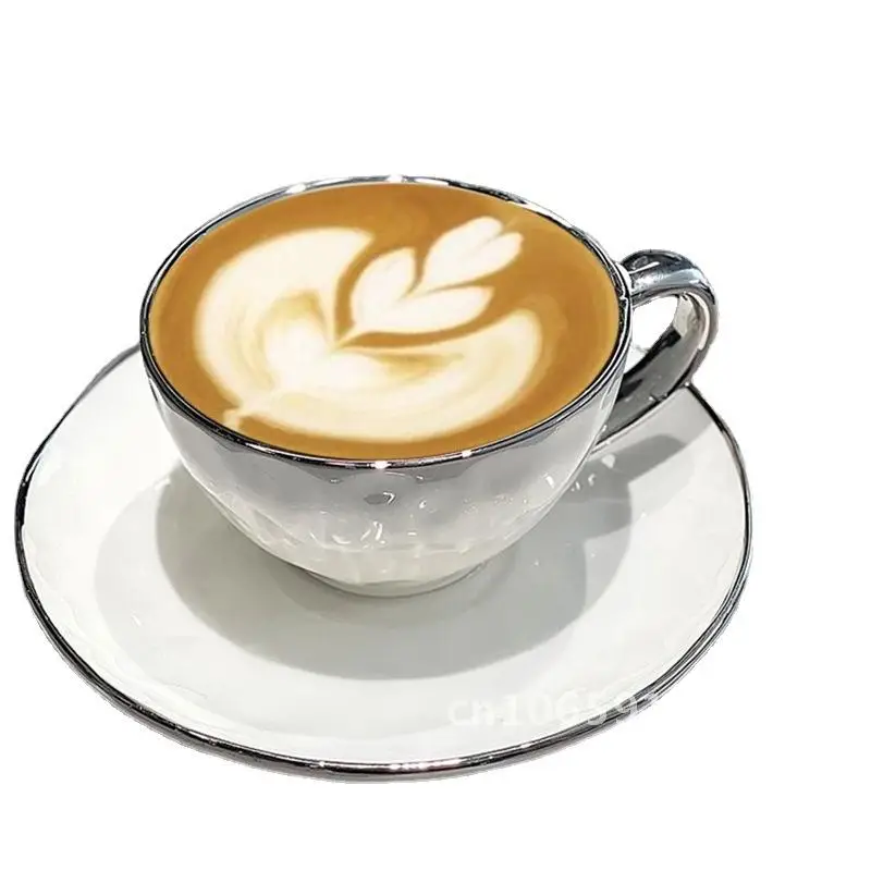 

Nordic Style Ceramic Coffee Cup with Silver Edge Light Luxury High Color Value Exquisite Afternoon Tea Coffee Cup Saucer Set