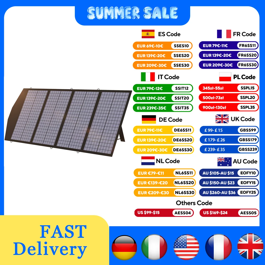 ALLPOWERS Solar Mobile Charger 18V 140W Foldable Solar Panel with  DC, and USB Output Suit For Laptops, Power Station Camping