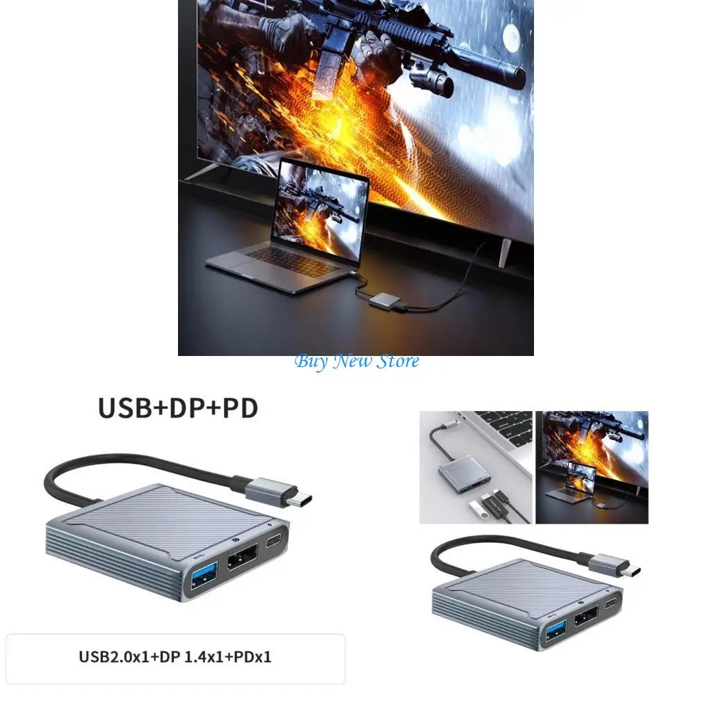 

20CE TypeC HUB 3 in 1 Docking Station with USB2.0+ DP 7680x4320 8Kx4K120hz +PD100W Fast- Charging Adapter USB HUB
