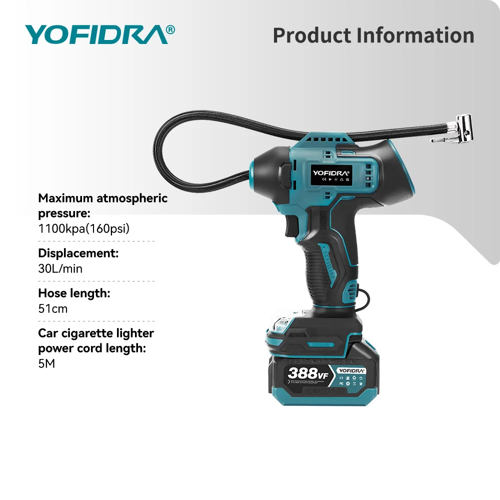 Electric Air Pump Tire Inflator High Pressure Digital Display Multifunct Car Air Compressor Tool For Makita 18V Battery Pin