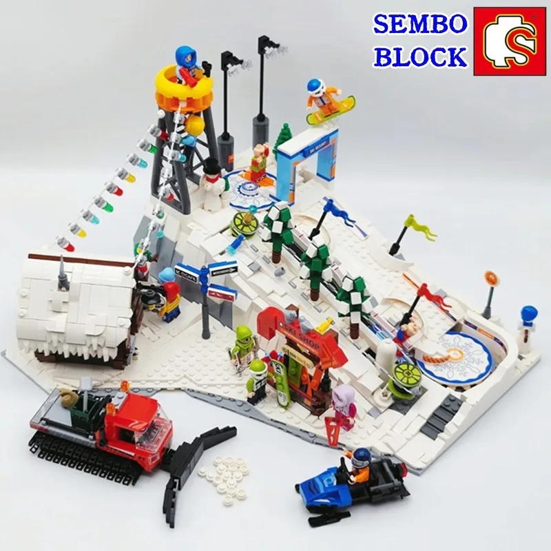 

SEMBO Large Ski Resort Building Block Set Kawaii Cool Birthday Gift High Difficulty Assembling Model Snowman Figure