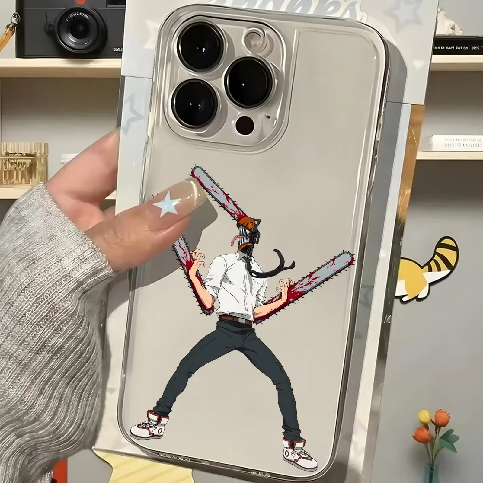 Phone Case Anti-Yellow Transparent Soft Silicone Shockproof Case for iPhone 17 16 15 14 13 12 11 Pro Max Anime Chainsaw Man