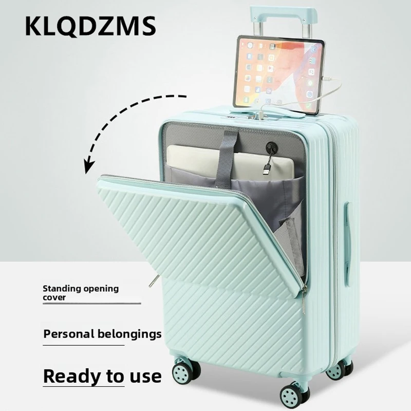 KLQDZMS New Suitcase Front Opening Laptop Boarding Case USB Charging Multi-function Trolley Case 20