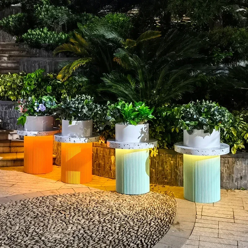 

Outdoor flower box cylindrical light box outer pendulum flower bed combination restaurant milk tea shop cafe partition color