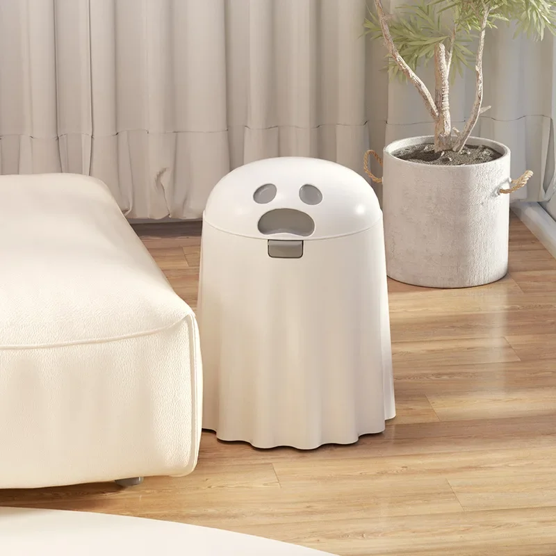 Creamy Wind Simple Light Luxury Ghost Press Trash Can Double Barrel Household Living Room Bedroom Toilet Lid Trash Can