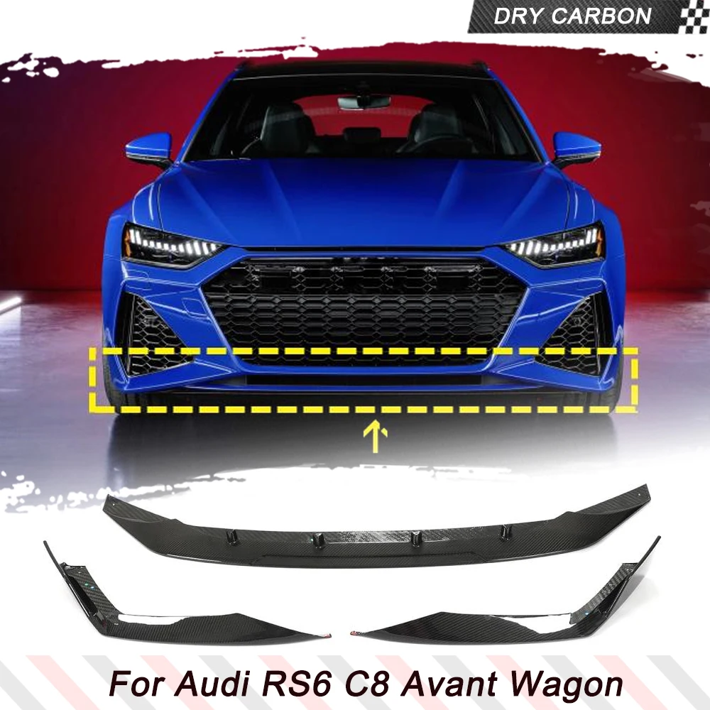 

Dry Carbon Fiber Front Bumper Lip Spoiler for Audi RS6 C8 Avant Wagon 2019-2021 3PCS/ Set Car Front Lip Chin Spoiler