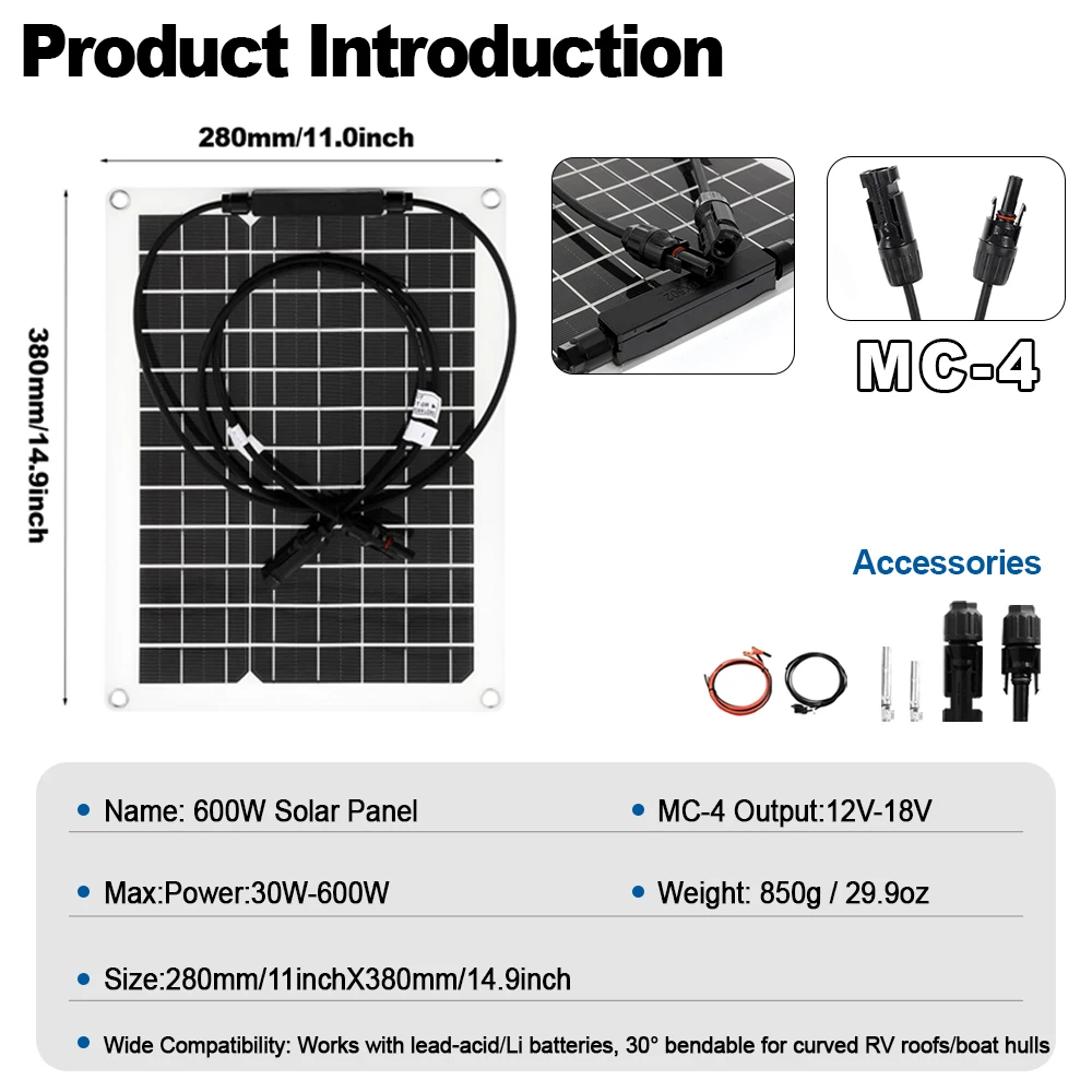 SOECOPO 1200W Portable Solar Panel Kit 2*600W Solar Panels (MC-4 18V) with Free 100A Controller & USB 5V Charging for Camping