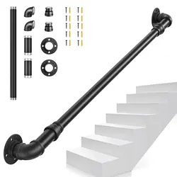 1-3M Secure Pipe Stair Handrails Staircase Indoor Outdoor Wall Balustrade Non-Slip Industrial Galvanized Steel Pipe Wall-Mounted