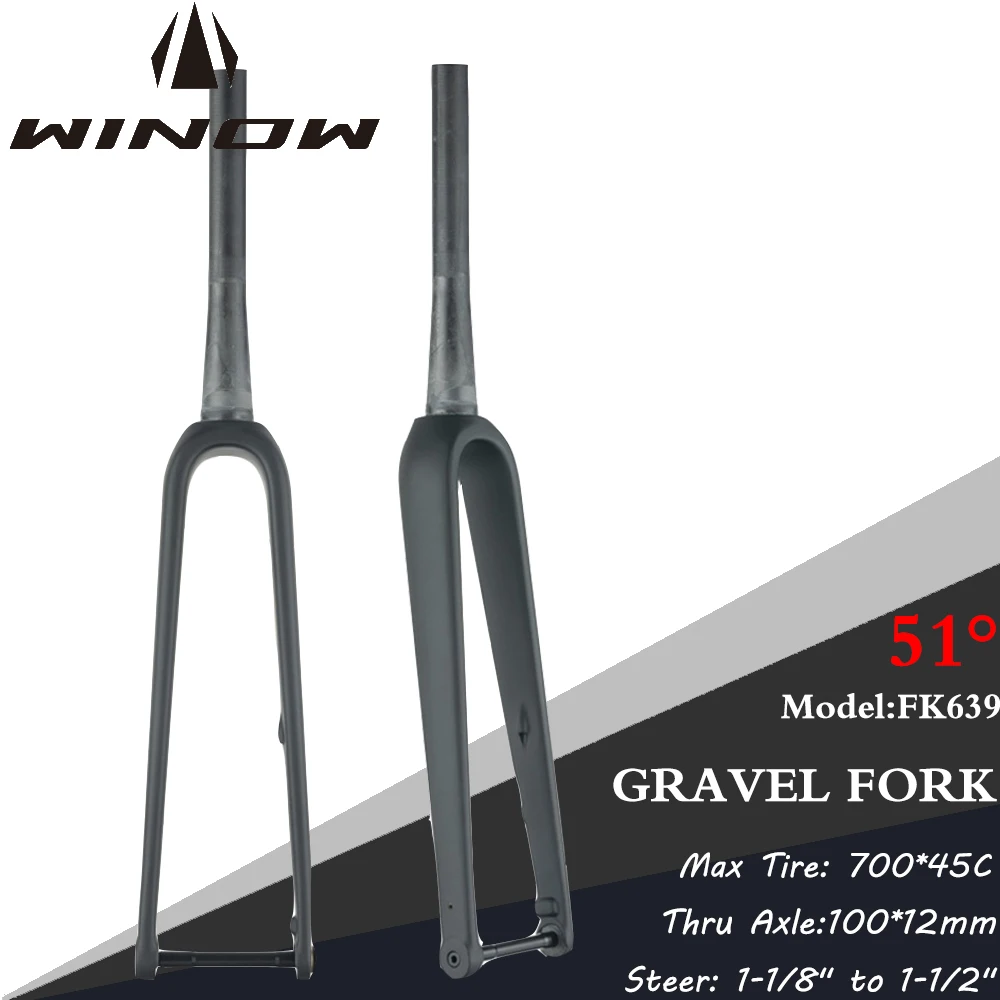 Winowsports Carbon Gravel Bike Fork 700*45C Disc Brake Thru Axle 12X100mm Bicycle Front Fork Hidden External Gravel Forks