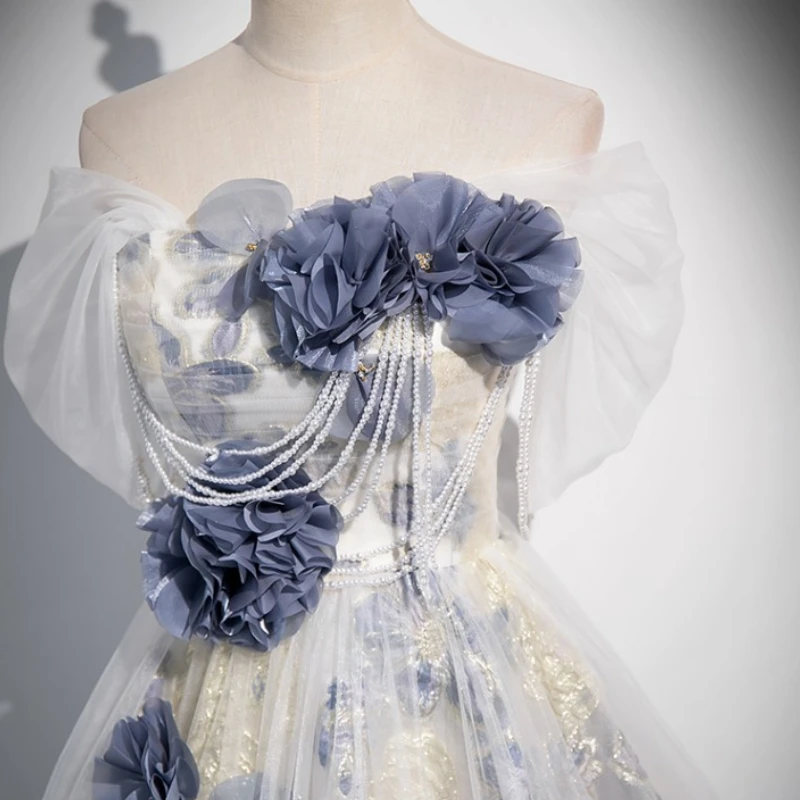 French Evening Dress Heavy Industry Niche Annual Meeting Host Solo Singing Forest Style Fairy Yarn Dress Vocal Art Exam Dress