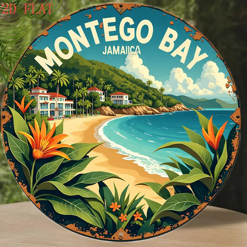 Decorative Sign Jamaica-Themed Montego Bay Beach Tropical Wall - Caribbean Sea & Jamaican Coast Metal Sign with Turquoise Waters