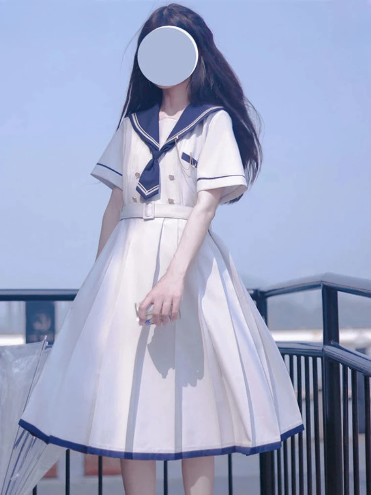 Preppy Sweet Woman Dress Sailor Collar Kawaii Vestidos abito femminile Lolita abiti estivi Cute women's JK Kobieta