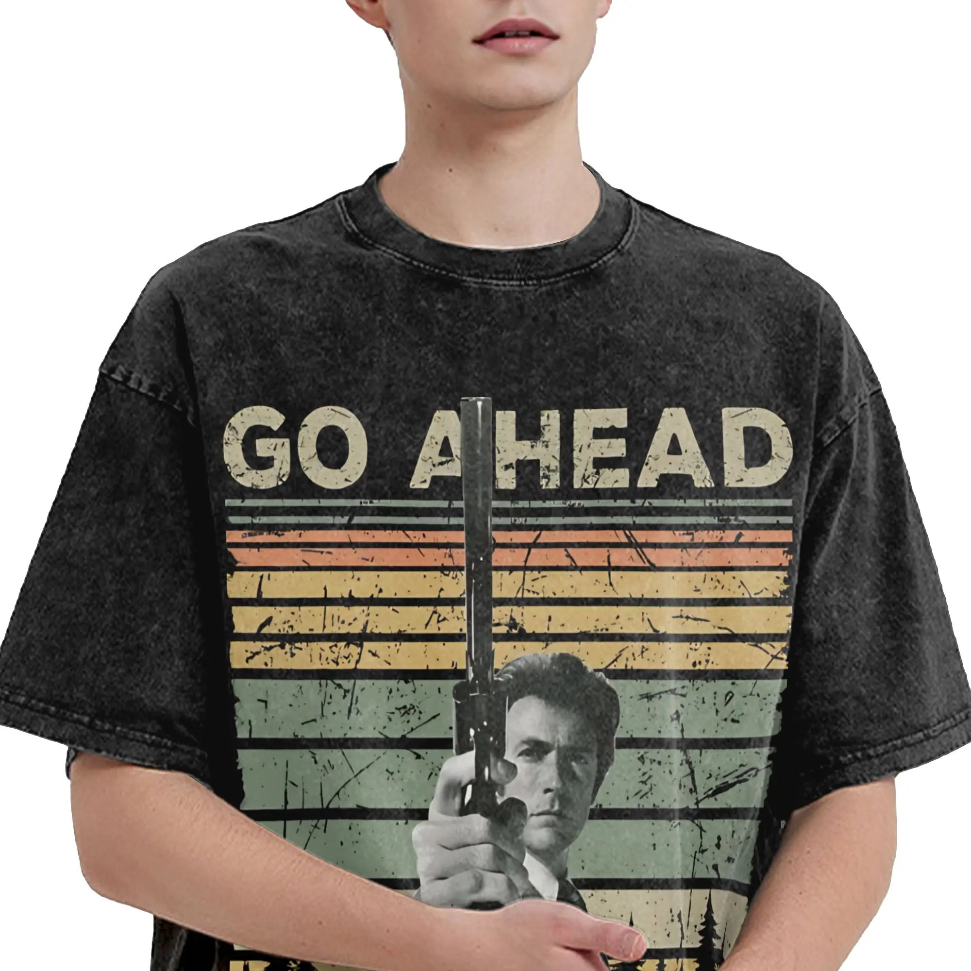Dirty Harry Shirt Go Ahead Make My Day  Merch Washed T Shirts Men Women Streetwear Hip Hop T-Shirt Printed  Tees Short Sleeve
