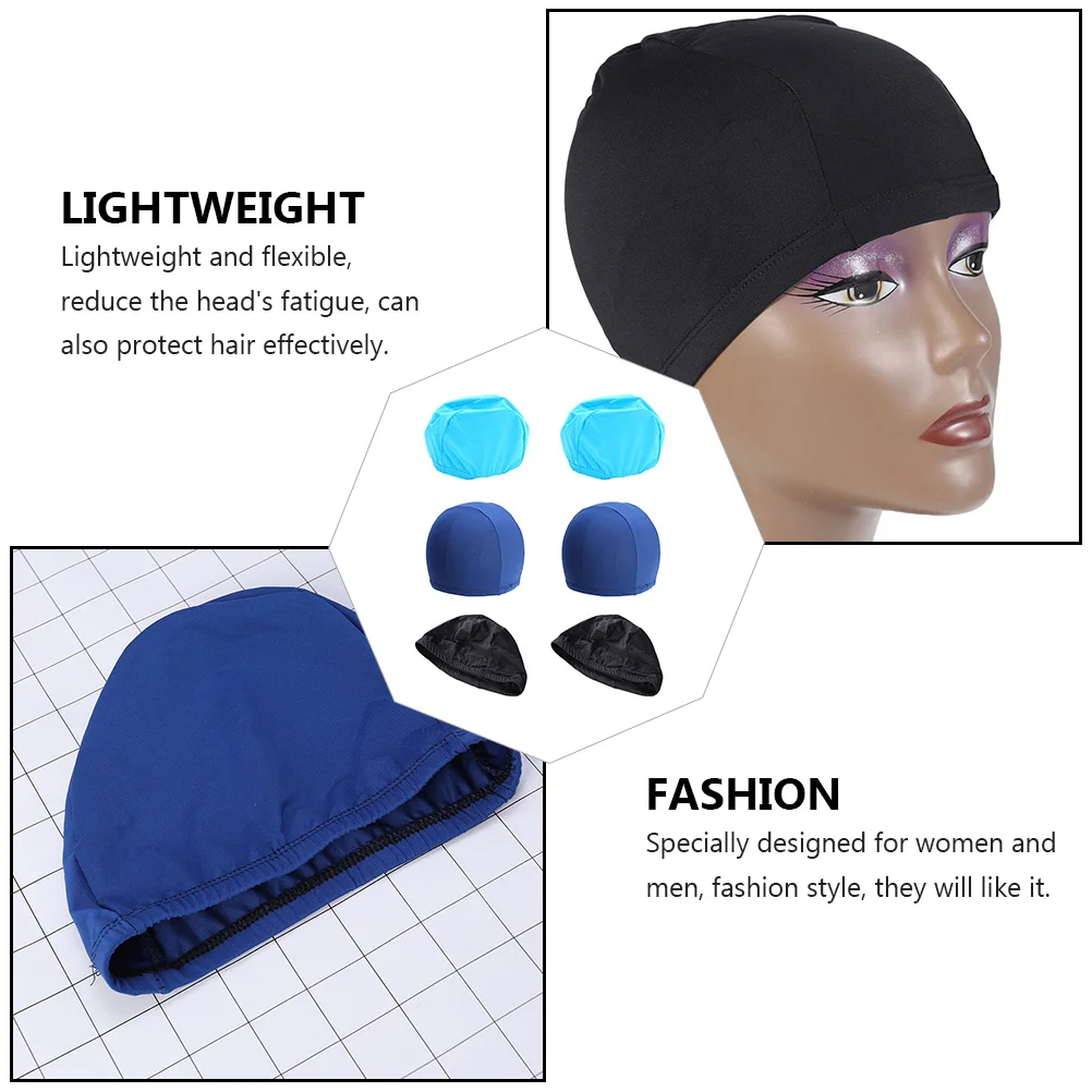 

6pcs Unisex Swimming Caps Pure Color Polyester Lightweight Waterproof Bathing Hats Hair Protection For Women Men