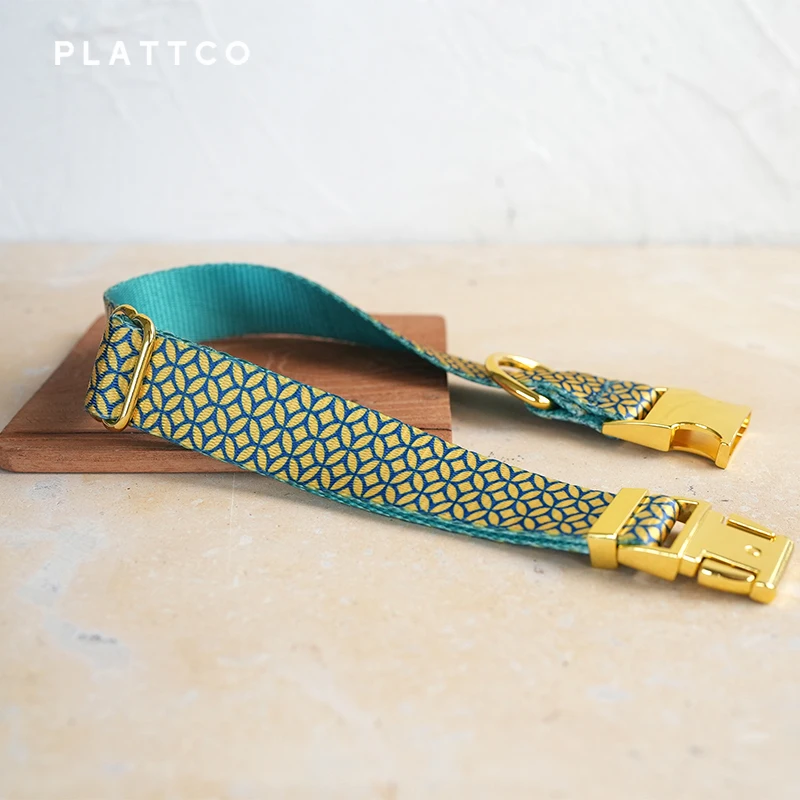 PLATTCO unique design dog collar print WEALTHY COINS pattern and high-quality gold buckle size 5 PDC305YG