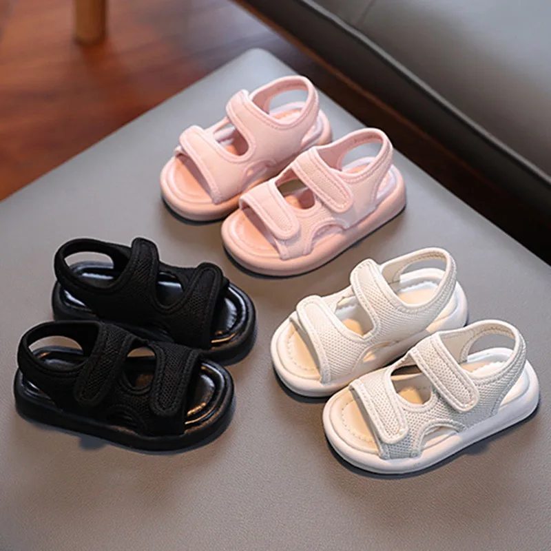 

Summer Children's Leather Sandals Flat Kids Shoes Beach Sandals Solid Soft Non-slip Casual Toddler Sandals Childre Footwears