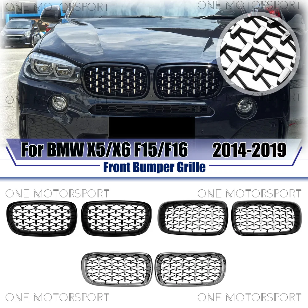 

Diamonds Style Glossy Black Racing Grille Bumper Grilles For BMW X5 F15 X6 F16 2014-2019 Chrome Silver Front Bumper Grille