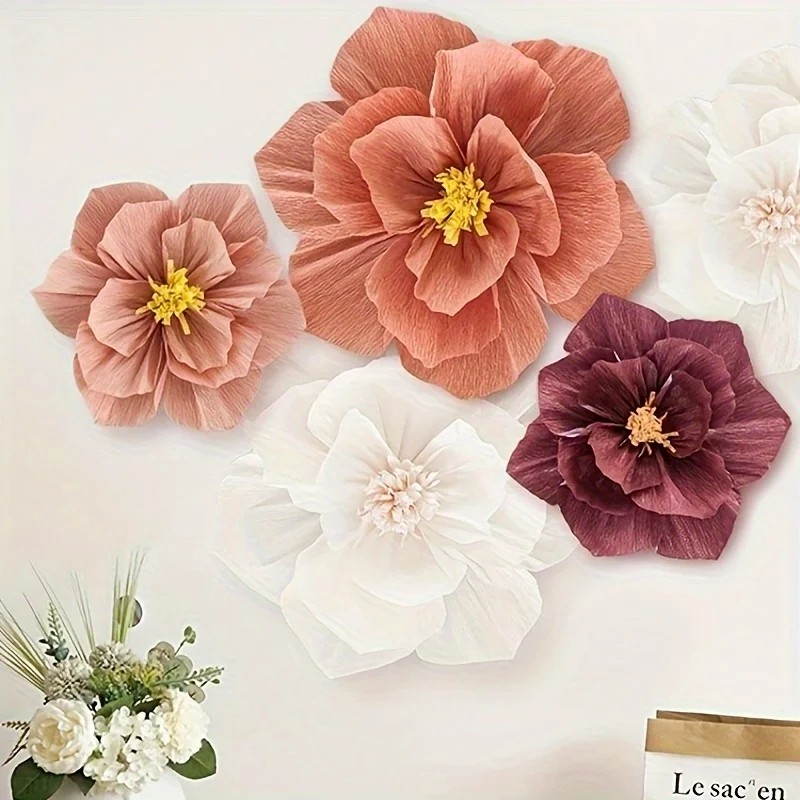 Embossed Paper Flowers 3D Wrinkle Art Wedding Party Decoration Supplies, Thickened Paper Craft Flowers for Marriage Room Decor