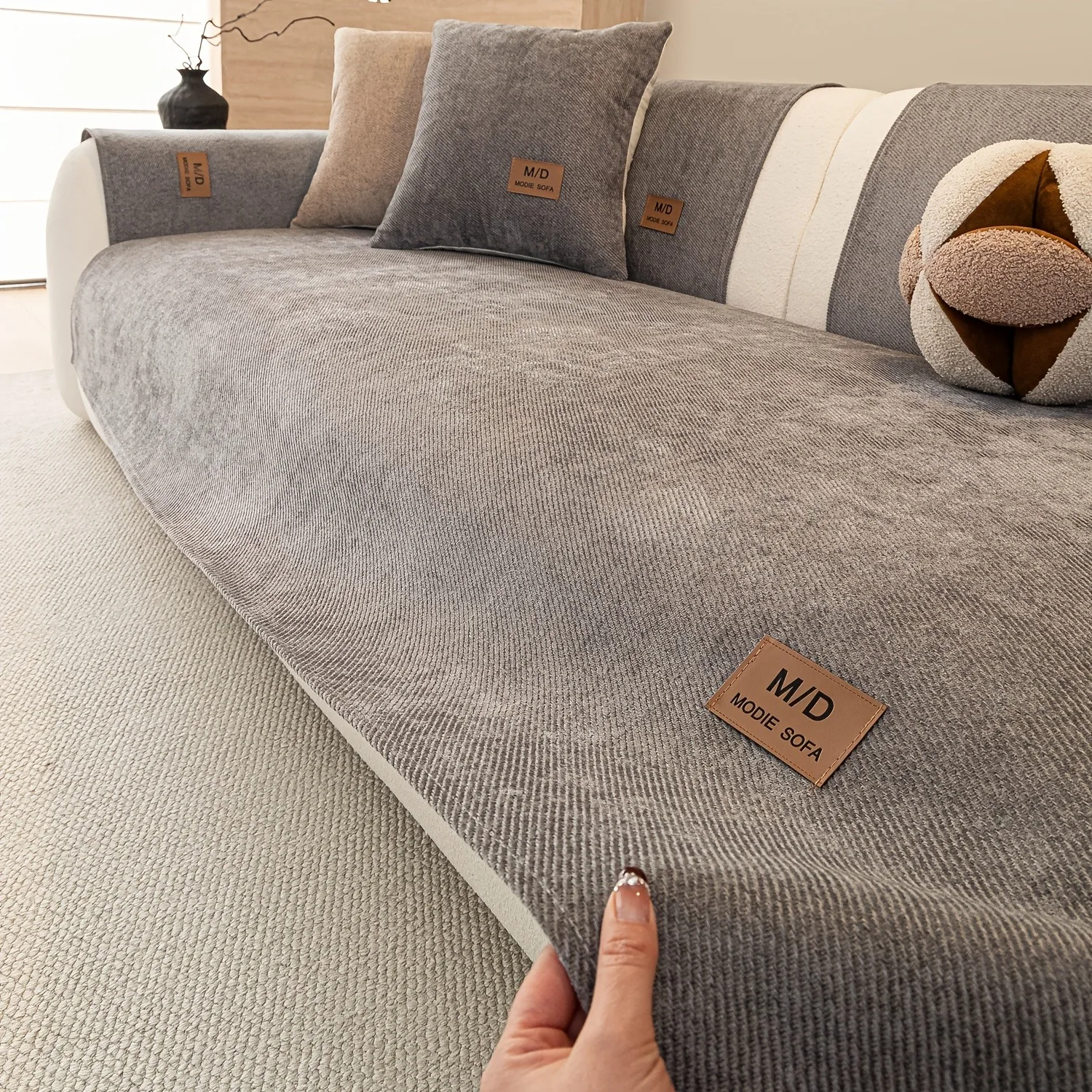 Garngefärbter Twill-Chenille-Sofabezug mit PU-Etikett, Universeller Rutschfester Haustierfreundlicher Couch-Sitzbezug Sofatuch für Alle Jahreszeiten – Detail 8