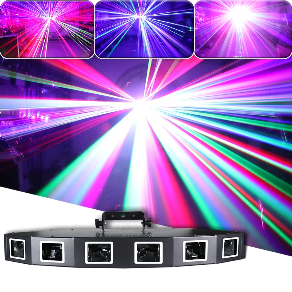 

6 Eyes RGB Fan Shape Laser Stage Light Scanning Effect Laser Projector DMX Music For DJ Disco Party Bar Christmas Holiday Lamp