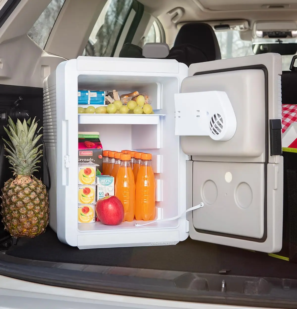 مبرد كهربائي محمول 12 فولت، ثلاجة كهربائية حرارية 33 كيو تي للسيارة والتخييم والسفر – رمادي/أبيض #2