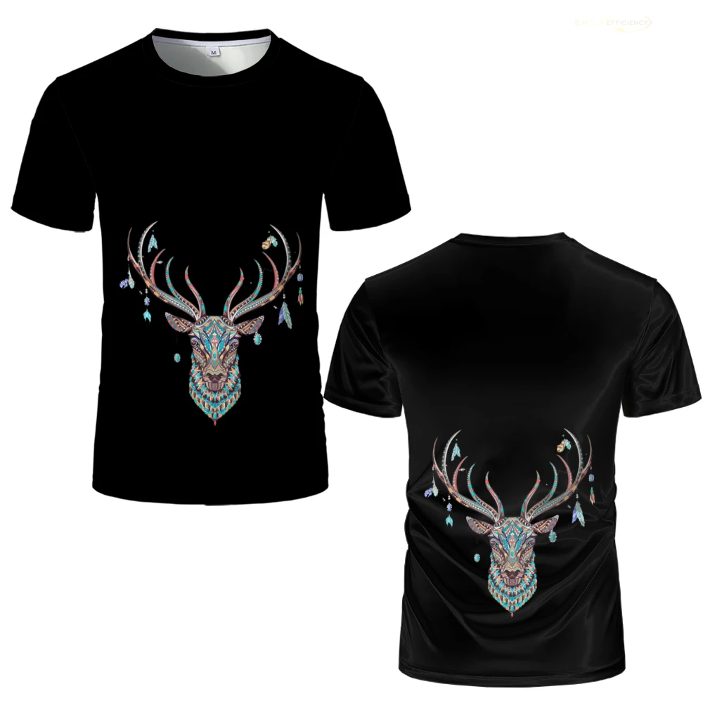 2024 New Christmas Eve Deer 3D Printed T-shirt Fashion Antler Gift Short Sleeve Round Neck Tops Large Size Unisex kid's Clothing