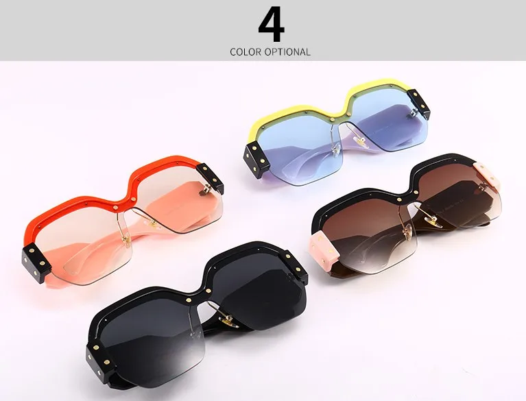 45341 Lady Trend Quadratische Halbrahmen-Sonnenbrille, große Größe, Cat-Eye-Nieten-Schutzbrille, Designer-Sonnenschutz mit Farbverlauf und Spiegel – Detail 2