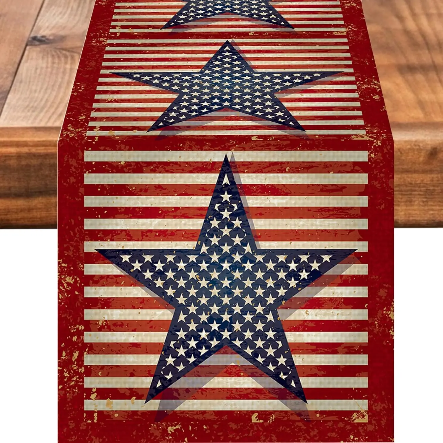 4th of July Star Table Runner - Patriotic USA Seasonal Table Cover for Kitchen Dining Indoor Outdoor Party Dinner