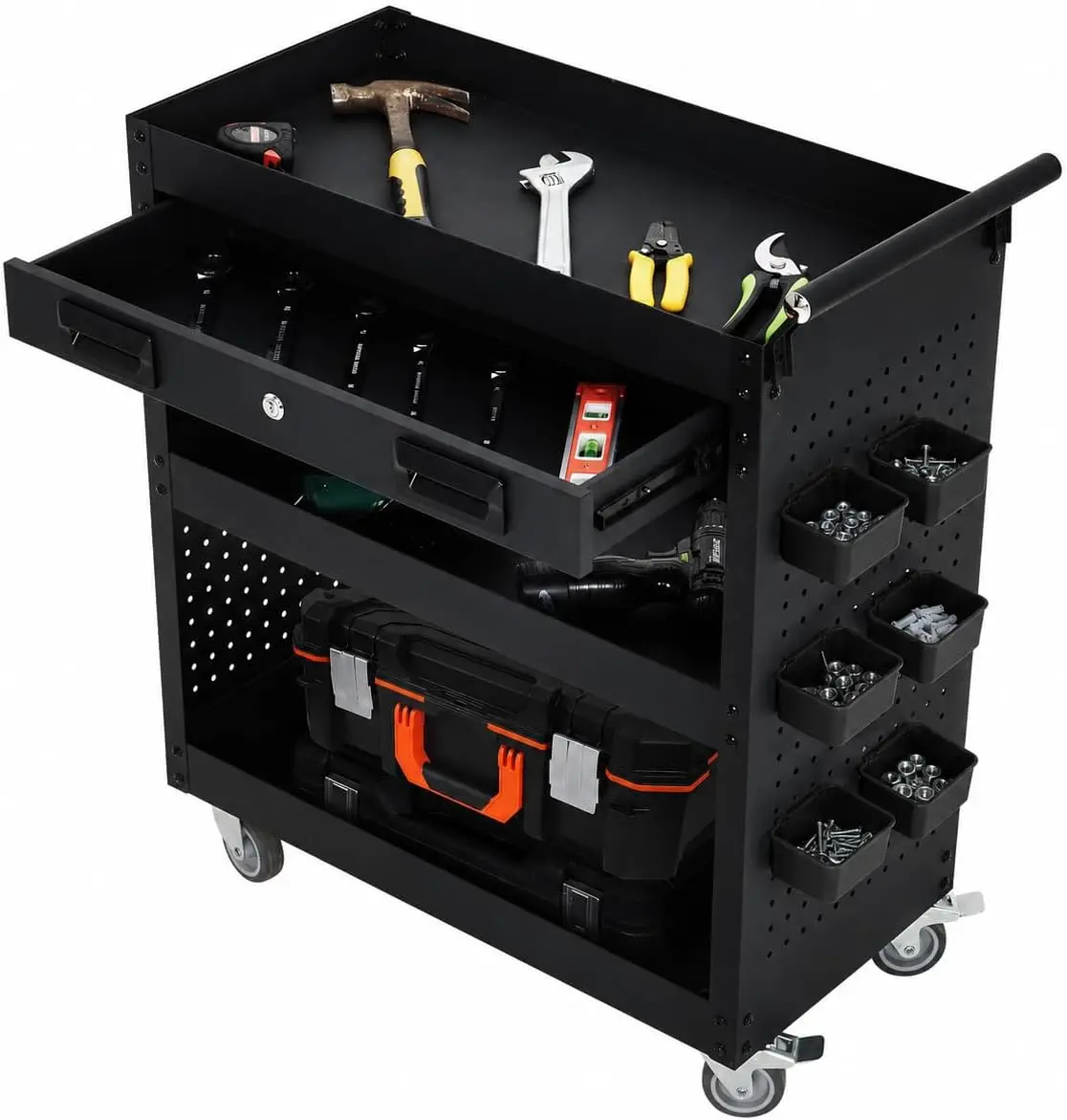 Tacleekii 27inch Tool Cart with Wheels Rolling Work Cart with Drawer & Mechanic Tool Storage Organizer with Locking System for Garage, Warehouse and Repair Shop
