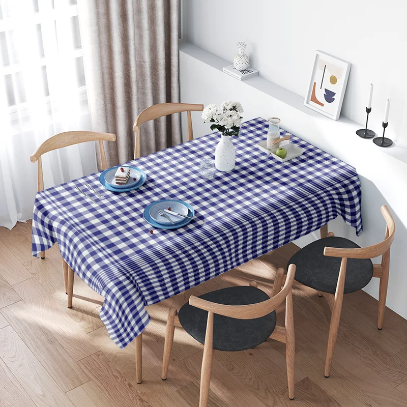 Classic Checkered Tablecloth - Premium Quality Blue Gingham Fabric for Dining Room Decorations Reversible Plaid Cover All Sizes